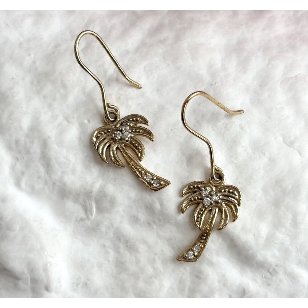 Palm Tree Shaped Dangle Vermeil Gold Overlay Vintage CZ Gemstone Earrings